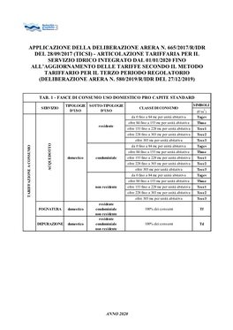 Tariffe Secondo Il Metodo Tariffario Per Il Terzo Periodo Regolatorio (Deliberazione Arera N