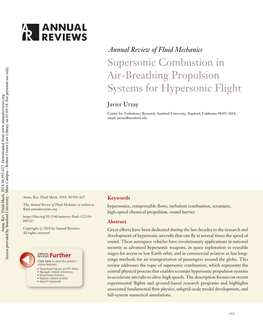 Supersonic Combustion in Air-Breathing Propulsion Systems for Hypersonic Flight