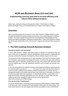 Overview 1 the SOS Roadmap Towards Business Analysis