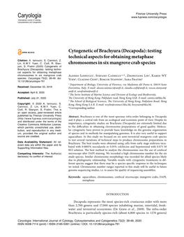 Cytogenetic of Brachyura (Decapoda): Testing Technical Aspects for Obtaining Metaphase Citation: A