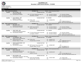 Candidate List November 3 2020 General Election - 11/3/2020