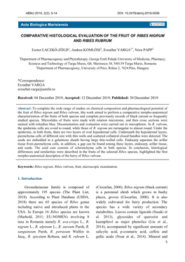 Comparative Histological Evaluation of the Fruit of Ribes Nigrum and Ribes Rubrum