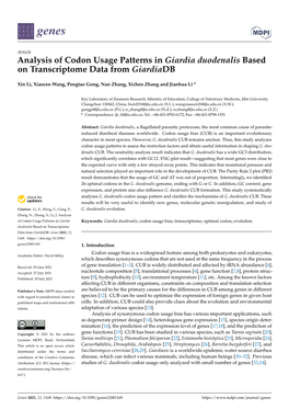 Analysis of Codon Usage Patterns in Giardia Duodenalis Based on Transcriptome Data from Giardiadb