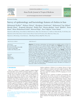 Survey of Epidemiology and Bacteriology Features of Cholera In