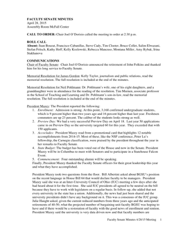 FACULTY SENATE MINUTES April 28, 2015 Assembly Room Mcfall Center