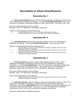 Elsasser Johann Georg 1683 6 Generations July 5 2018.Rtf