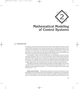 Mathematical Modeling of Control Systems