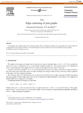 Edge-Colouring of Join Graphs Caterina De Simonea, C.P