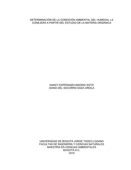 Determinación De La Condición Ambiental Del Humedal La Conejera a Partir Del Estudio De La Materia Orgánica