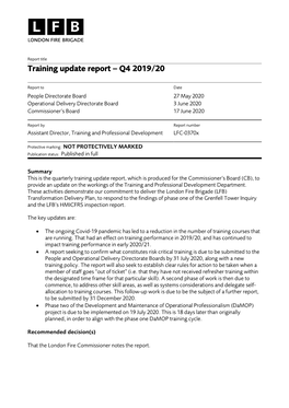 Training Update Report – Q4 2019/20