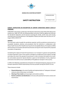 Safety Instruction on Resumption Of