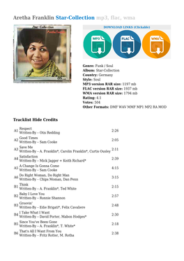 Aretha Franklin Star-Collection Mp3, Flac, Wma