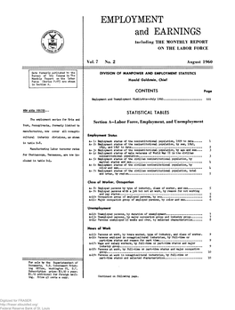 Employment and Earnings August 1960