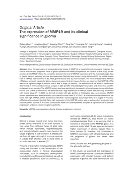 Original Article the Expression of MMP19 and Its Clinical Significance in Glioma