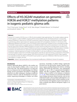 Effects of H3.3G34V Mutation on Genomic H3K36 and H3K27 Methylation Patterns in Isogenic Pediatric Glioma Cells