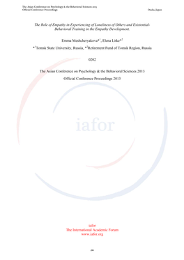 The Role of Empathy in Experiencing of Loneliness of Others and Existential- Behavioral Training in the Empathy Development