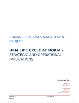 Hrm Life Cycle at Nokia - Strategic and Operational Implications