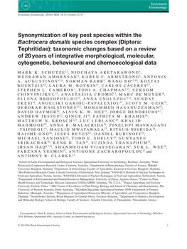 Synonymization of Key Pest Species Within the Bactrocera Dorsalis