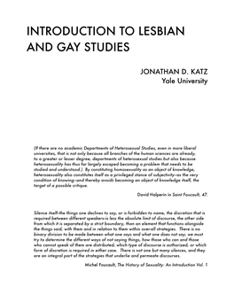 Introduction to Lesbian and Gay Studies