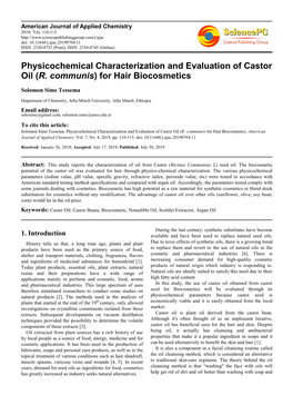 Physicochemical Characterization and Evaluation of Castor Oil (R