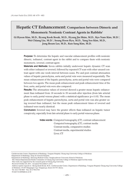 Hepatic CT Enhancement: Comparison Between Dimeric And