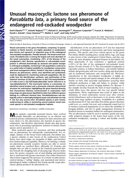 Unusual Macrocyclic Lactone Sex Pheromone of Parcoblatta Lata, a Primary Food Source of the Endangered Red-Cockaded Woodpecker