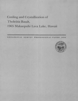 Cooliog and Crystaliizatiqii of Tholeiitic Basalt, 1965 Makaopuhi