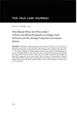 Who Bleeds When the Wolves Bite?: a Flesh-And-Blood Perspective on Hedge Fund Activism and Our Strange Corporate Governance System