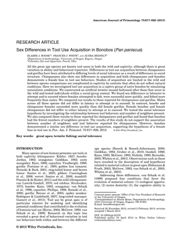 Sex Differences in Tool Use Acquisition in Bonobos (Pan Paniscus)