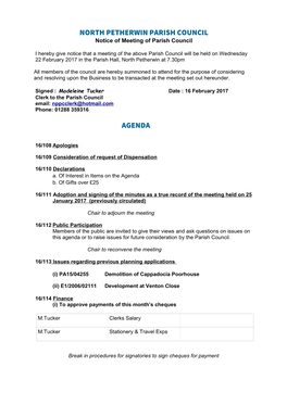 North Petherwin Parish Council Agenda