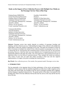 Study on the Impact of Fare Collection Process with Multiple Fare Media on the Passenger Service Time at Bus Stop