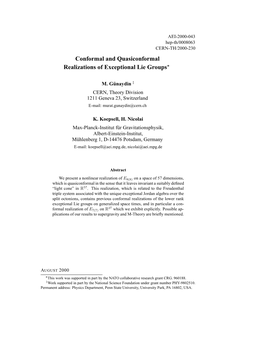 Conformal and Quasiconformal Realizations of Exceptional Lie Groups