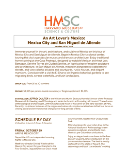 Mexico City and San Miguel De Allende SCHEDULE BY