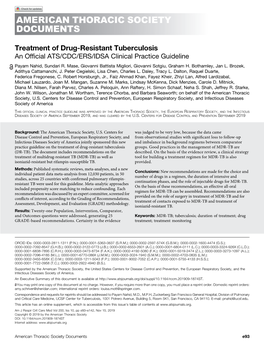 Treatment of Drug-Resistant Tuberculosis an Ofﬁcial ATS/CDC/ERS/IDSA Clinical Practice Guideline Payam Nahid, Sundari R