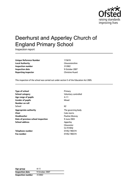 Deerhurst and Apperley Church of England Primary School Inspection Report