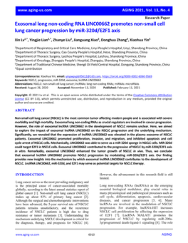 Exosomal Long Non-Coding RNA LINC00662 Promotes Non-Small Cell Lung Cancer Progression by Mir-320D/E2F1 Axis