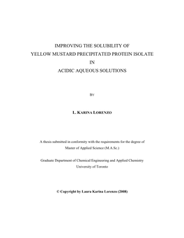 Improving the Solubility of Yellow Mustard Precipitated Protein Isolate in Acidic Aqueous Solutions