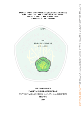 INDUKSI KALUS DAUN ASHITABA (Angelica Keiskei Koidzumi) DENGAN PENAMBAHAN KOMBINASI NAPHTHALENA ACETIC ACID(NAA) DAN BENZYL AMINO PURIN(BAP) SECARA in VITRO