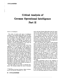 Critical Analysis of German Operational Intelligence Part II