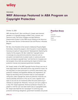 WRF Attorneys Featured in ABA Program on Copyright Protection −