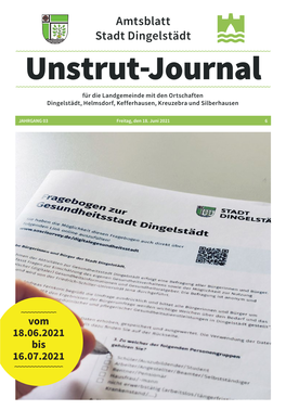 Amtsblatt Stadt Dingelstädt Unstrut-Journal Für Die Landgemeinde Mit Den Ortschaften Dingelstädt, Helmsdorf, Kefferhausen, Kreuzebra Und Silberhausen