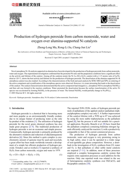 Production of Hydrogen Peroxide from Carbon Monoxide, Water and Oxygen Over Alumina-Supported Ni Catalysts