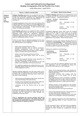 Leisure and Cultural Services Department Booking Arrangements of the Sai Wan Ho Civic Centre (With Effect from 1 April 2021)