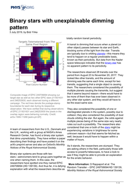 Binary Stars with Unexplainable Dimming Pattern 3 July 2019, by Bob Yirka