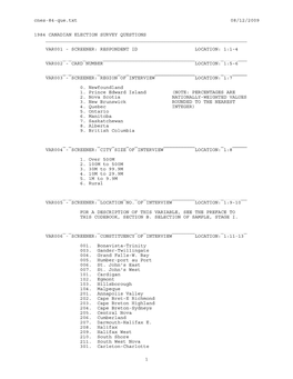 Cnes-84-Que.Txt 08/12/2009 1984 CANADIAN ELECTION SURVEY