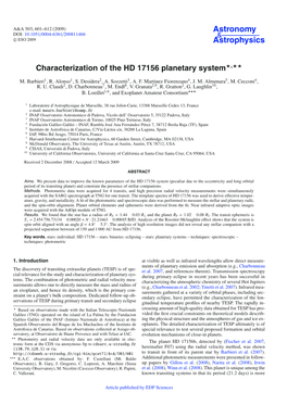 Characterization of the HD 17156 Planetary System�,