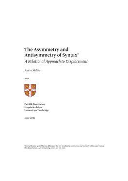 The Asymmetry and Antisymmetry of Syntax¹ a Relational Approach to Displacement