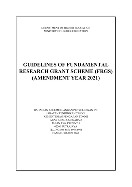 Guidelines of Fundamental Research Grant Scheme (Frgs) (Amendment Year 2021)