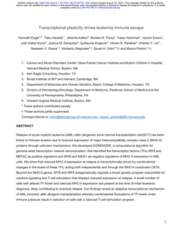 Transcriptional Plasticity Drives Leukemia Immune Escape