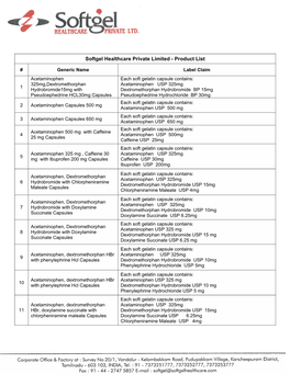 Softgel Healthcare Private Limited - Product List